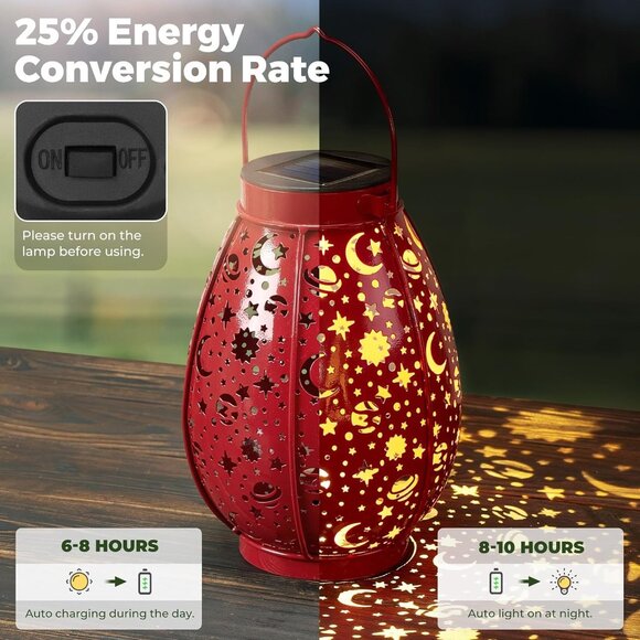 Solar LED Lantern Starry Outdoor Light Waterproof Hanging Metal Garden Decor - Picture 6 of 8